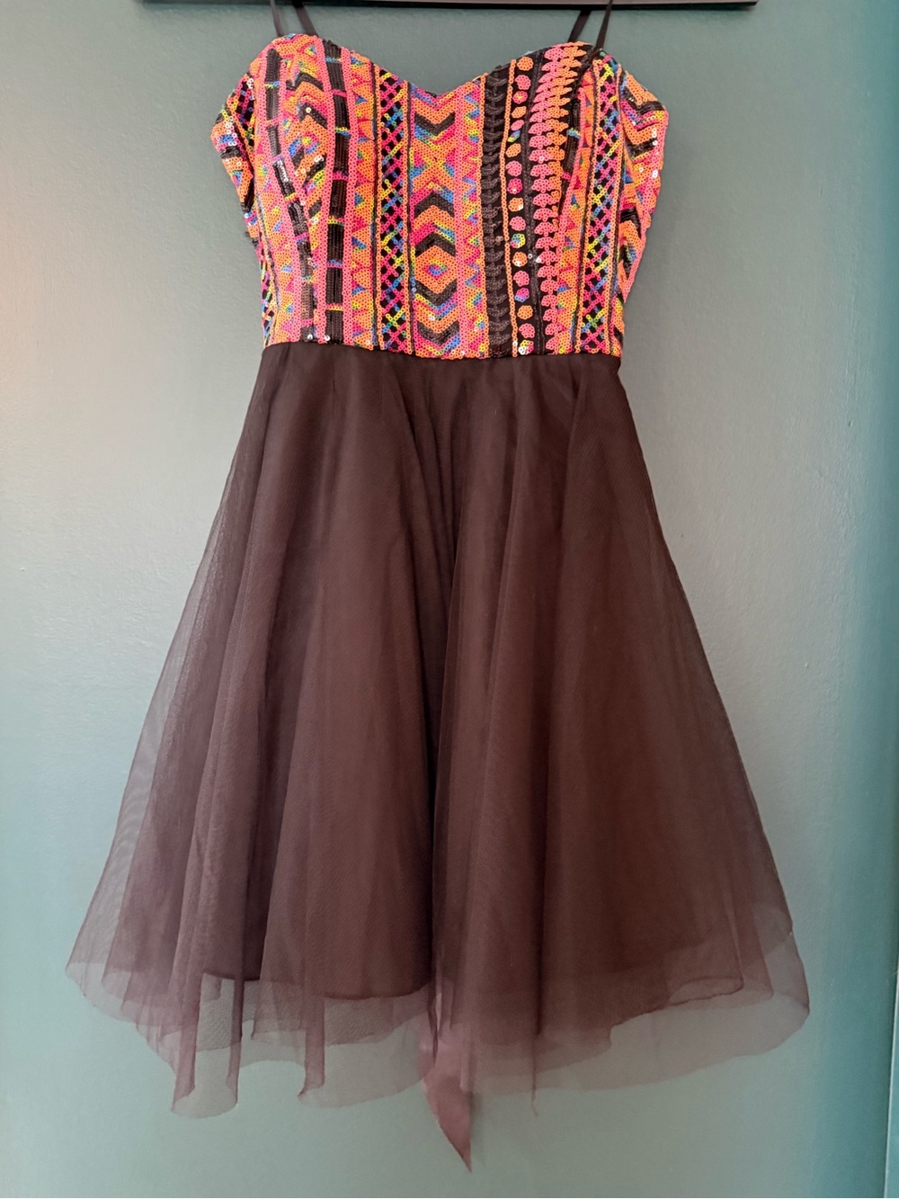 Black Tulle Dress with Multicolor sequin Bodice